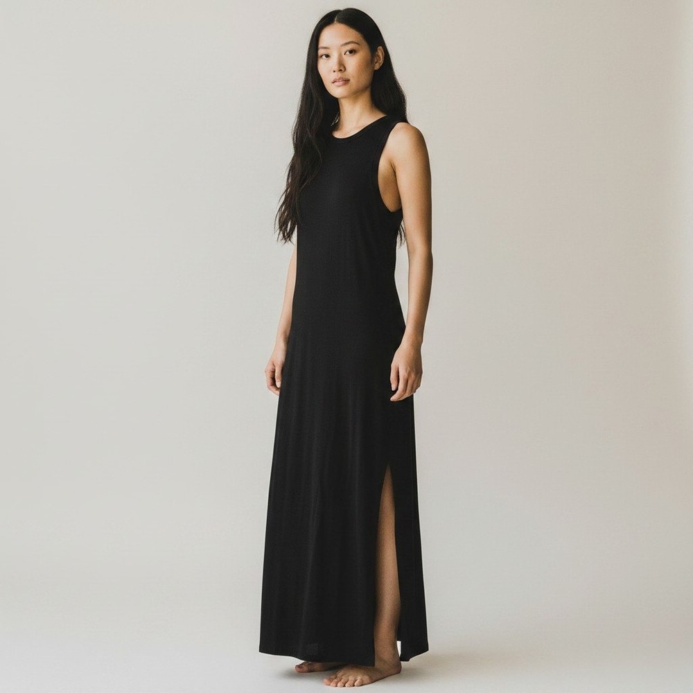 Misha Collection Black Viscose Maxi Dress Open Back Cutout Slit Size L NEW $340